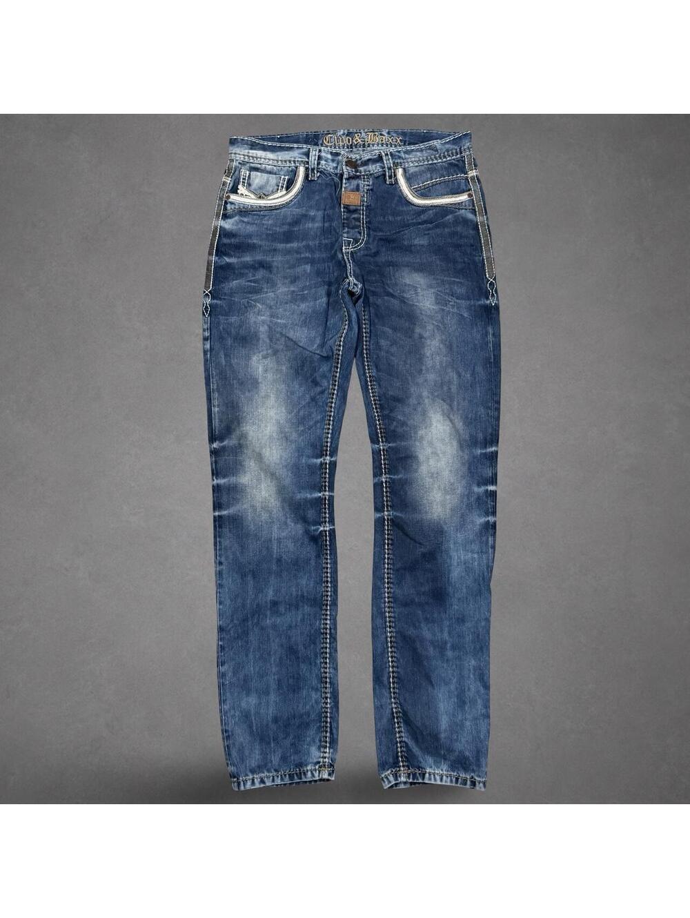 Cipo & Baxx Y2K Embroidered Distressed Jeans 32x34 Dark Wash